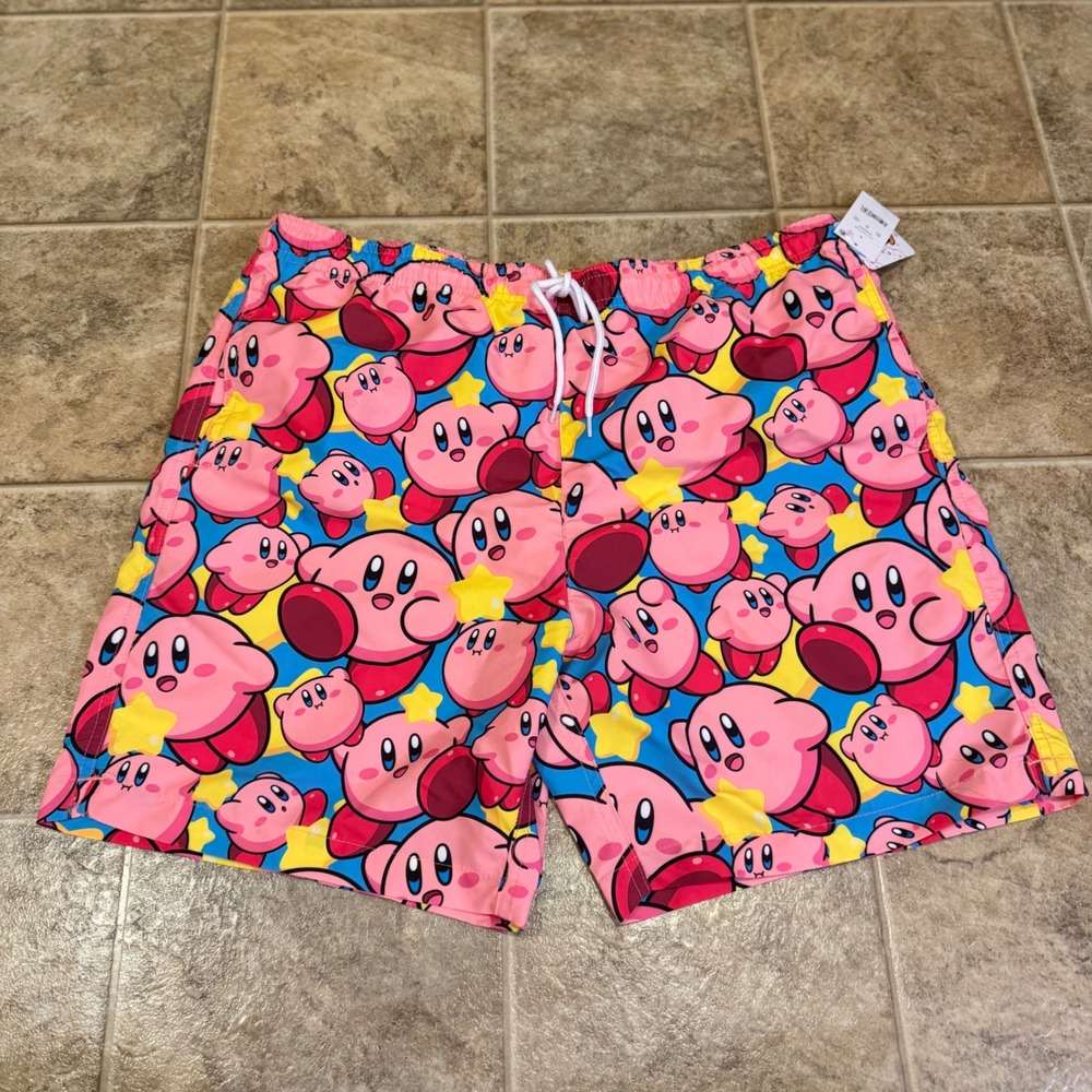 Nintendo Kirby Mens Pink All Over Print Swim Trunks Board Shorts Large SHM66ZWKB